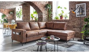 Hnedá rozkladacia rohová pohovka z imitácie kože (pravý roh) Lofty Lilly – Miuform