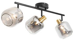 Stropné bodové svietidlo čierne s dymovým sklom obdĺžnikové 3-žiarovkové - Zuzanna