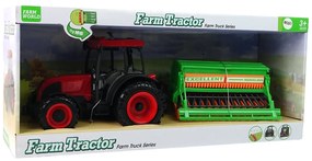 LEAN TOYS Červený traktor so sejačkou