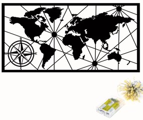 Nástěnná kovová dekorace World Map Led 452 černá