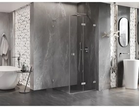 Mexen Lunar-F L, 1-krídlový sprchový kút so skladacími dverami, pravý, 90 x 90 cm, 8mm číre sklo, brúsená oceľ profil, 836L-090-090-97-00-P