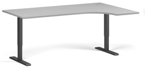 Výškovo nastaviteľný stôl, 2 motory, 745 - 1215 mm, rohový L/P, doska 1800 x 1200 mm, čierna podnož, sivá