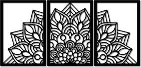 SENTOP | 3-dielna mandala kvetov – moderná drevená nástenná dekorácia do obývačky | SENTOP HDF0583-60 x 30-WENGE