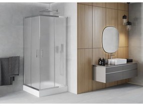 Mexen Rio, štvorcový sprchovací kút s posuvnými dverami 90(dvere) x 90(dvere) x 190 cm, 6mm sklo námraza, chrómový profil + biela sprchová vanička RIO, 860-090-090-01-30-4510