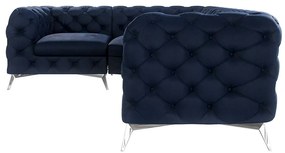 Tmavomodrá zamatová rohová pohovka (ľavý roh/do L) Chelsea – Ropez