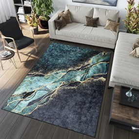 Čierno-zelený moderný koberec s abstraktným vzorom Šírka: 80 cm | Dĺžka: 150 cm