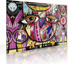 Sklenený obraz - Street art - sova (70x50 cm)