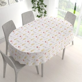 Biante Detský bavlnený oválny obrus Sandra SA-752 Sliepočky a húsky na bielom 80x120 cm