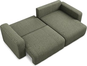 Zelená menčestrová rozkladacia/s úložným priestorom rohová pohovka (pravý roh/s leňoškou) Kona – Makamii