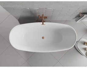 Mexen Luvo Slim, voľne stojaca vaňa 170 × 75 cm, biela lesklá, medený prepad, 52801707500-65