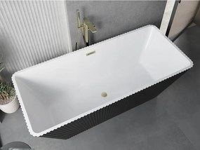 Mexen Tava, voľne stojaca ryhovaná vaňa 170 x 75 cm, biela-čierna, zlatý matný prepad, 52851707575-55