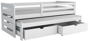 Detská posteľ z masívu borovice JOLANA s prístelkou a šuplíky - 200x90 cm - BIELA