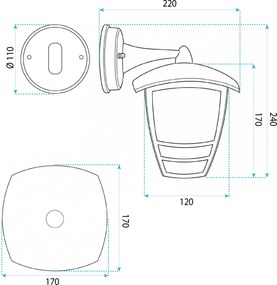 Toolight Toolight, JNH037-1G, vonkajšie nástenné svietidlo v tvare lampáša, 1×E27, IP44, čierna matná, OSW-56223