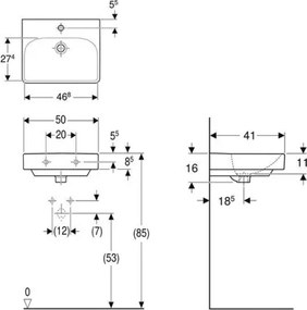 Geberit 500.256.01.1 - Závesné umývadlo Smyle Square 50x41 cm keramika/biela