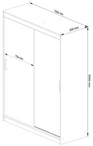 Šatníková skriňa s posuvnými dverami 150 cm CLP biela / sonoma