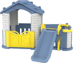 Ramiz Detský záhradný domček 3 v 1 Modrý + šmykľavka + záhrada s plotom