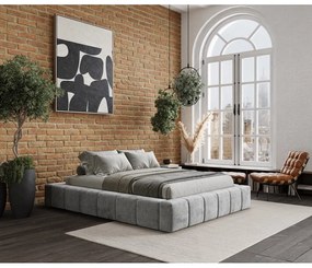 Svetlosivá čalúnená dvojlôžková posteľ s úložným priestorom s roštom 160x200 cm Aruba L – Maison de Rêve