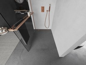 Mexen Kioto+, sprchová zástena Walk-In s poličkou a vešiakom 70 x 200 cm, 8mm číre sklo, medený matný profil, 800-070-121-65-00