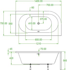 BPS-koupelny Akrylátová asymetrická vaňa s krycím panelom HYD-EBI140P 140x75 cm PRAVÁ, biela
