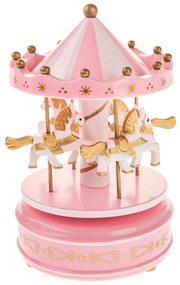 Hrací kolotoč s koníkmi, 18 cm, ružová