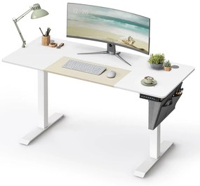 Výškovo nastaviteľný elektrický stôl, pracovný stôl, biela a béžová farba, 60x140 cm