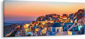 Obraz - Santorini pri zotmení (120x50 cm)