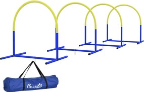 PawHut Súprava na tréning agility pre psov, 4-dielna prekážková súprava pre starších psov, Tréningová súprava so športovou taškou, Modrá + Žltá, 88 x