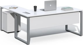 Rohový kancelársky stôl s kontajnerom Houseland Prime Home 01 180 cm biely