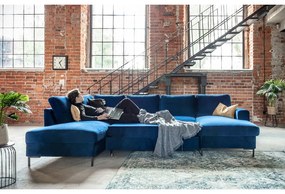 Námorníckymodrá zamatová rozkladacia pohovka do "U" Miuform Lofty Lilly, ľavý roh