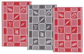 Bellatex Kuchynská utierka patchwork červeno-sivá 50 x 70 cm, sada 3 ks