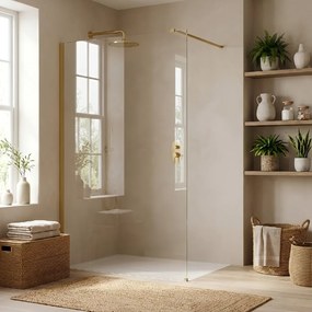 Bezrámová sprchová zástena REA FLEXI GOLD BRUSH 70 cm, zlatá kartáčovaná/transparent - bez vaničky