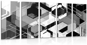 5-dielny obraz abstraktná geometria v čiernobielom prevedení Varianta: 100x50
