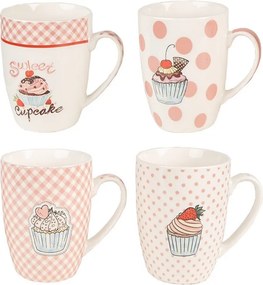 Set 4ks bielo-ružový porcelánový hrnček s tortičkami Cupcake - 8*10 cm / 0,3L