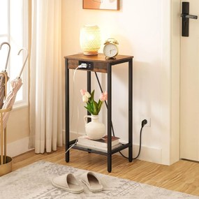 Odkladací stolík Vasagle Gravira 38 cm s nabíjacou stanicou čierny/hnedý