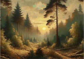 Sklenený obraz - Slnko žiariace lesom (70x50 cm)