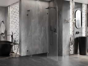 Mexen Lunar, L pravý výklopný päťuholníkový sprchový kút 90 x 80 cm, 8mm číre sklo, grafitový profil, 831L-090P-080L-95-00-P