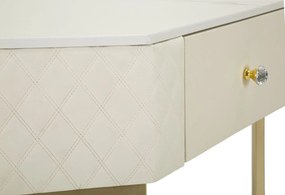 Rohový konzolový stolík Sharon 60 cm ekokoža krémový/zlatý