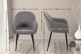 Stolička s podrúčkami Boise - látka, nohy čierny kov - Tmavo sivá