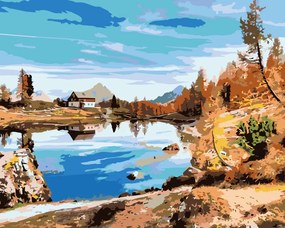 Gario Maľovanie podľa čísel Chata pri jazere Rozmery: 40 x 30 cm, Rámovanie: S vnútorným rámom