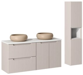 Koupelnová sestava Nova Cashmere s deskou, umyvadly a skříňkami 120 cm kašmírová/bílá