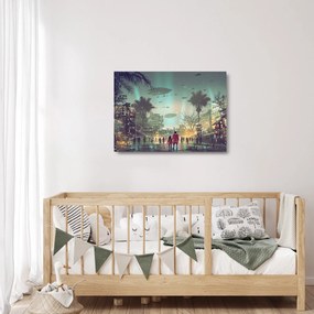 Sklenený obraz - mesto v budúcnosti (70x50 cm)