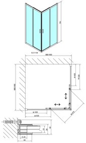 Polysan Polysan, EASY BLACK štvorcová sprchová zástena 900x900mm, číre sklo, EL5115B