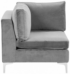 Ľavá rohová 5 miestna modulárna zamatová pohovka s taburetom sivá EVJA Beliani