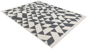 Obojstranný šnúrkový ekologický koberec TWIN 22992 Geometrický vzor, so strapcami, antracit - krémový
