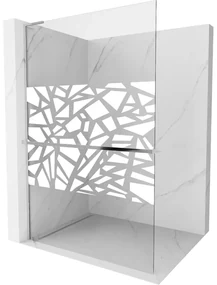 Mexen Kioto+ L, sprchová zástena Walk-In s poličkou a vešiakom 120 x 200 cm, 8mm číre sklo biely vzor, chrómový profil, 800-120-123-01-85