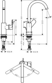 Hansgrohe Rebris S, vysoká umývadlová batéria 210 s otočným výtokom a odtokovou súpravou s tiahlom, chrómová, HAN-72536000