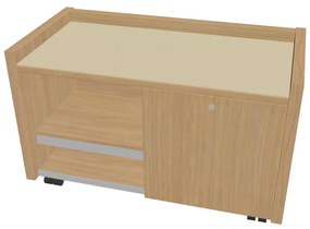 Mobilný kontajner Verno 100 x 50 cm so sklom, pravý, dub svetlý / vanilka