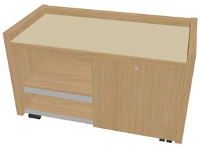 Mobilný kontajner Verno 100 x 50 cm so sklom, pravý, dub svetlý / vanilka