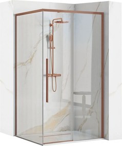 Rea Solar, sprchový kút s posuvnými dverami 90x90 cm + biela sprchová vanička Savoy, medená matná, KPL-96011