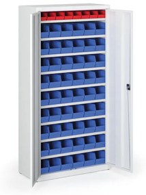 Skriňa s plastovými boxami BASIC - 1800 x 400 x 920 mm, 8xA/54xB, sivá/sivé dvere